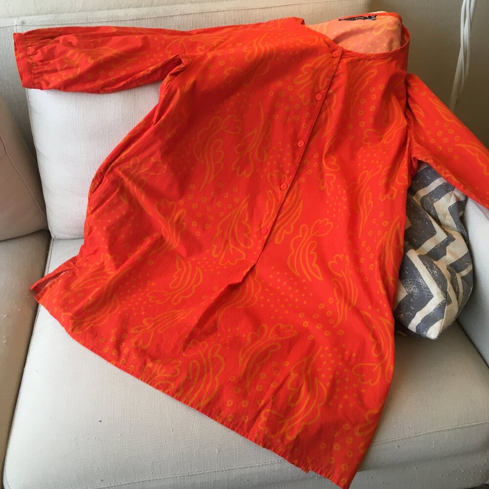 Gudrun Sjoden Bright Orange/Yellow Lightweight Cotton Button-up Tunic, XL